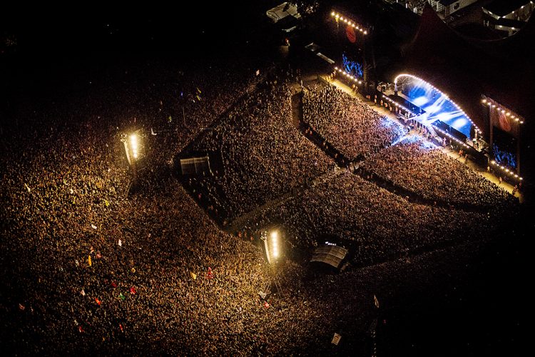 Rihanna koncert på Roskilde Festival 2013. Luftfoto.